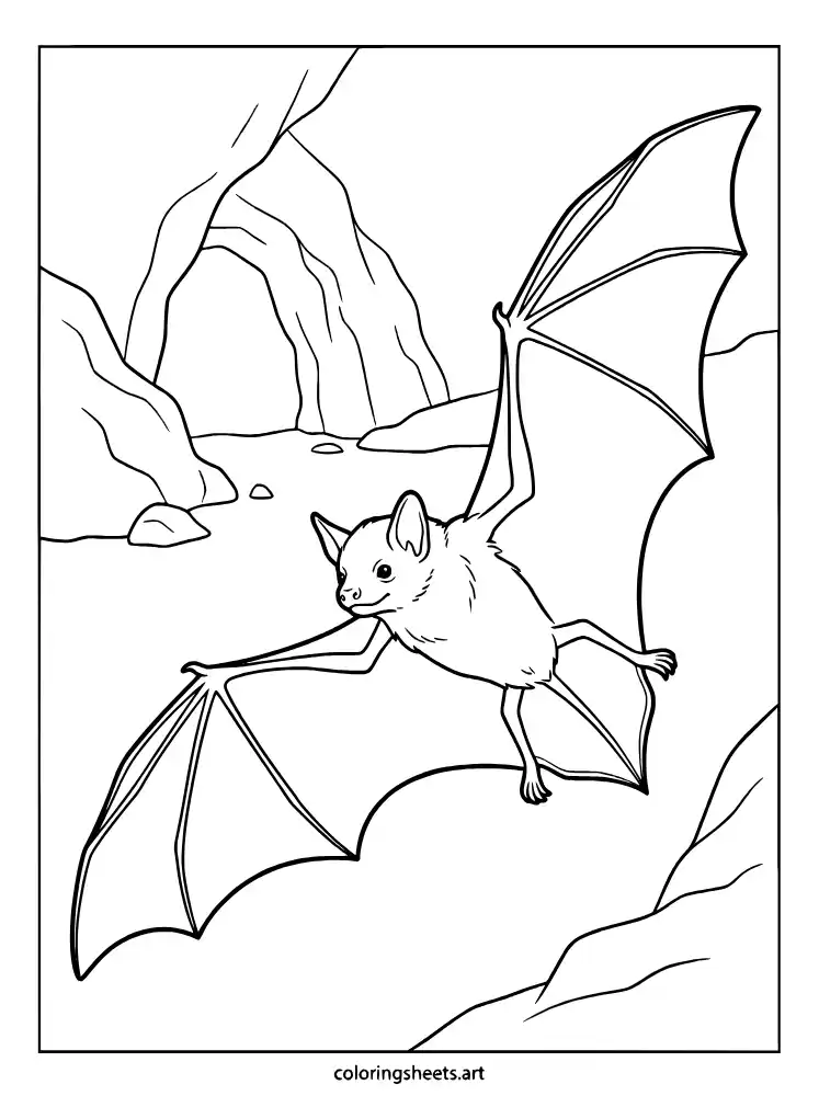 Realistic bat with detailed wings coloring page for adults