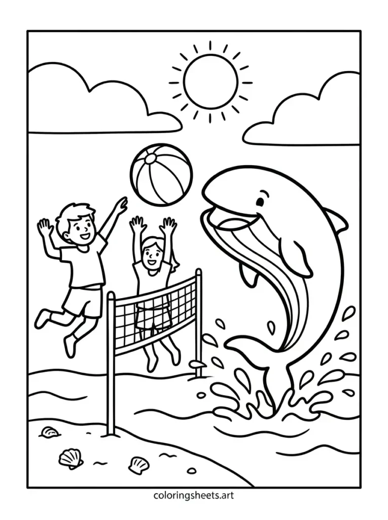 Kids playing beach volleyball coloring page for kids free