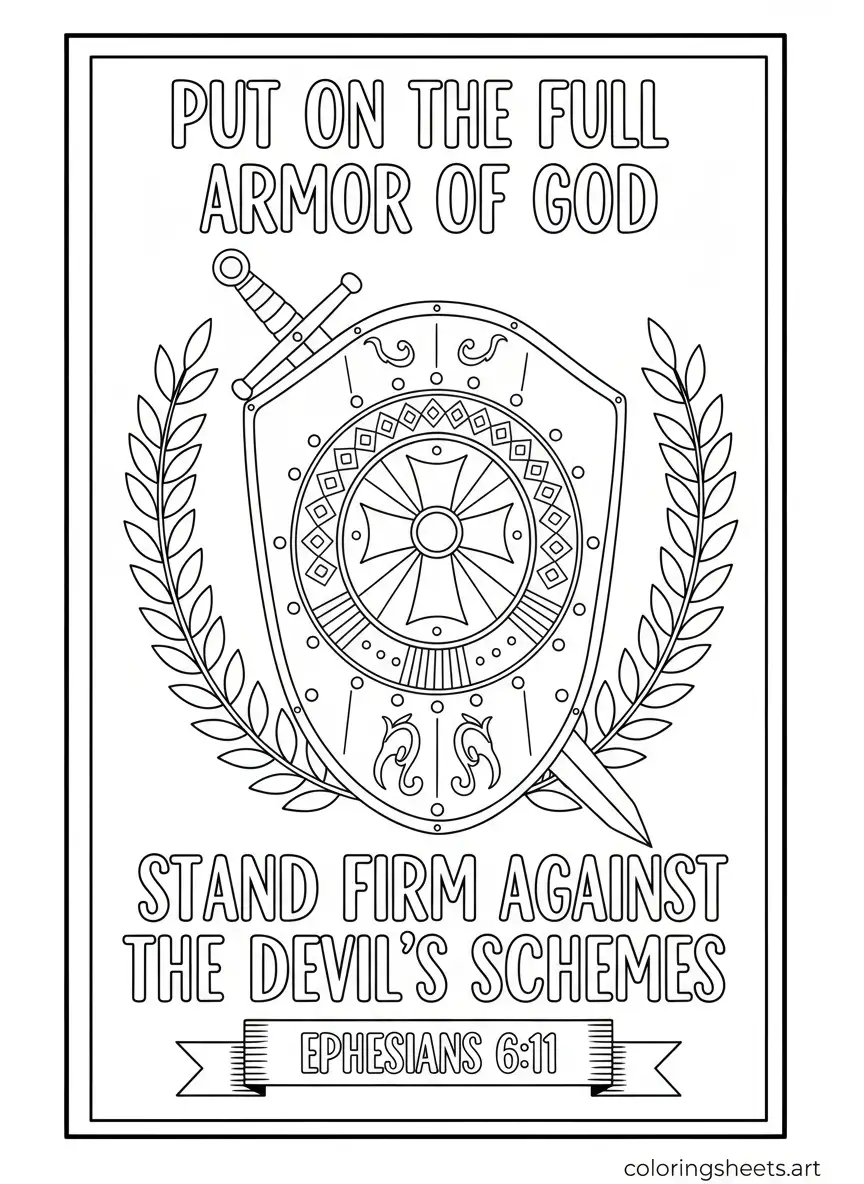 Ephesians 6 11 put on the full armor of God shield Bible quotes coloring page