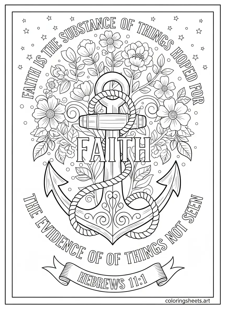 Hebrews 11 1 faith substance things hoped for anchor Bible quotes coloring Sheets