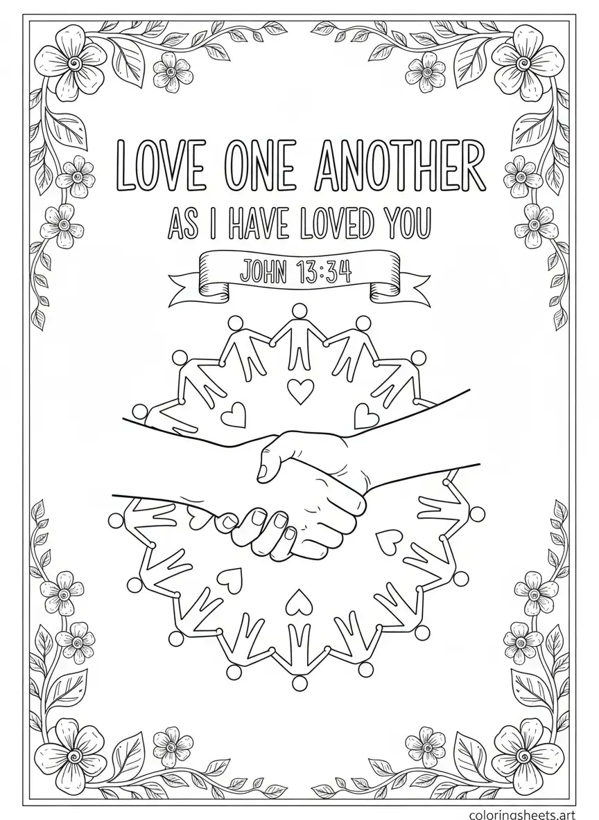 John 13 34 love one another community hands Bible quotes coloring page