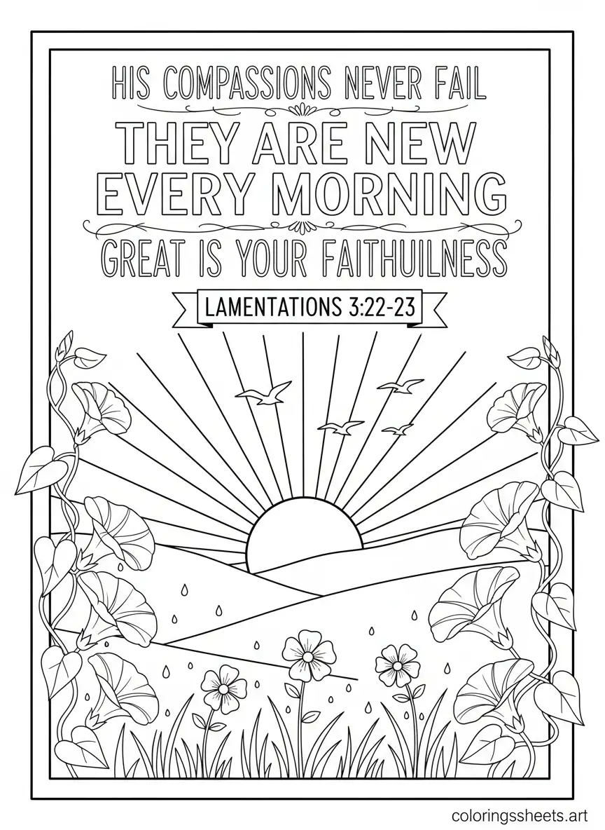 Lamentations 3 23 great is your faithfulness new Best morning Bible quotes coloring page