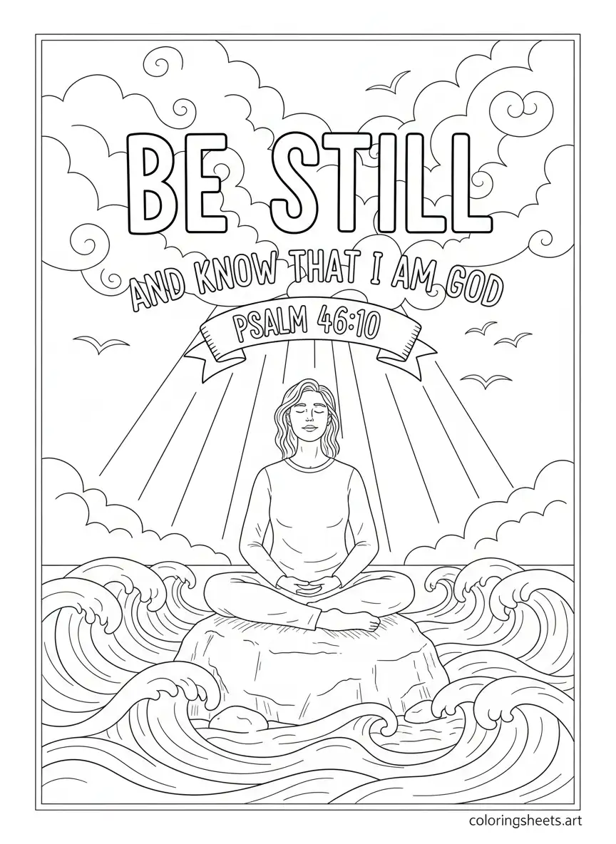 Psalm 46 10 be still and know that I am God shoreline Bible quotes coloring page