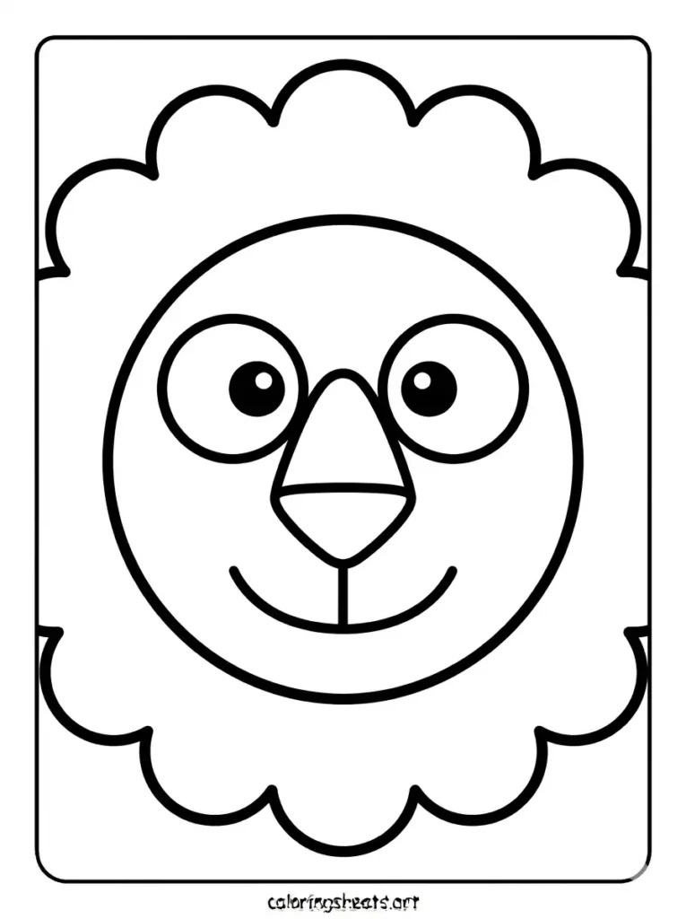 Big simple lion face close up coloring page for toddlers