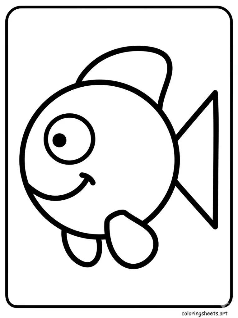 Easy ocean coloring pages for kids toddlers with a big simple smiling fish to color