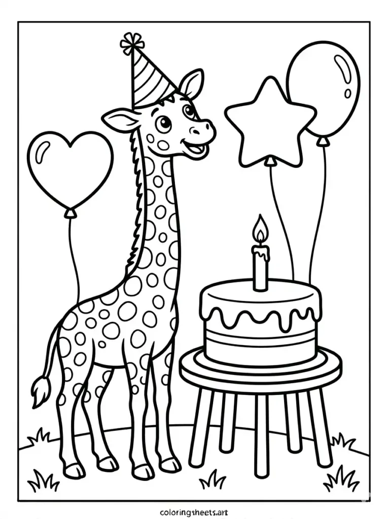 Cute valentine giraffe holding a heart simple giraffe coloring page for toddlers