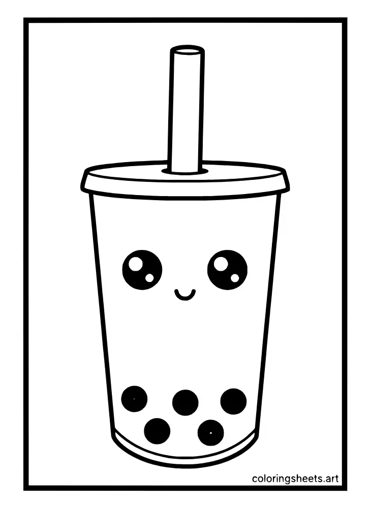 A big simple kawaii boba cup face designed as an easy coloring page