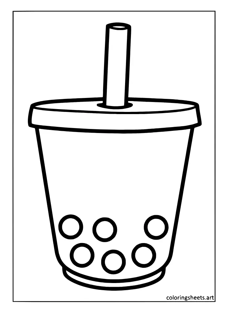 A coloring page showing a giant boba cup with a straw only