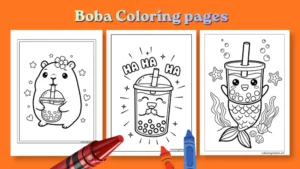 36 free printable boba coloring pages featuring kawaii boba cups, seasonal scenes, fantasy adventures, and cute animals sipping bubble tea