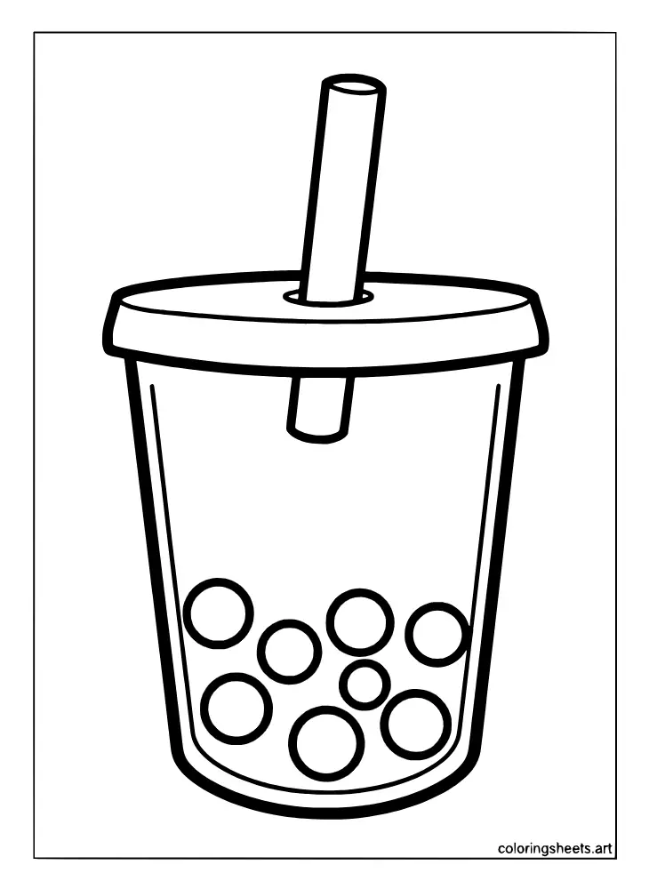 Coloring page with a super simple boba cup and big pearls
