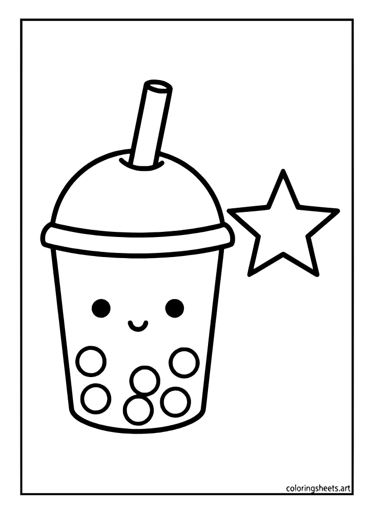 A single big boba cup with one star on an easy coloring page