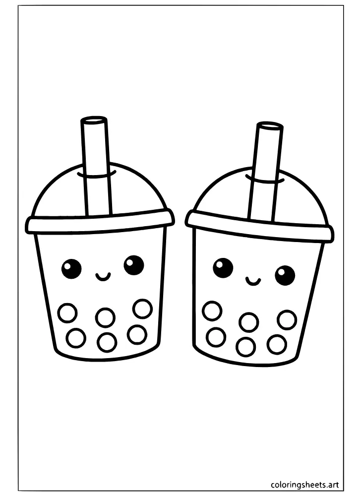 Two big boba cups side by side shown on this printable coloring page