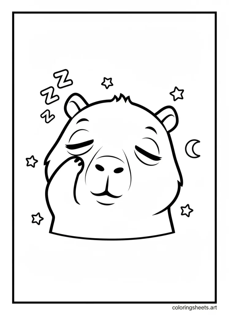 Cute capybara making a sleepy half-asleep droopy face coloring page