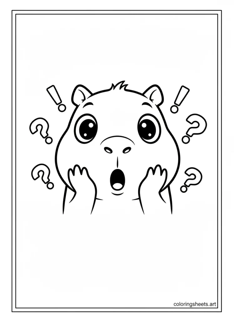 Cute capybara making a surprised face with huge wide eyes coloring page