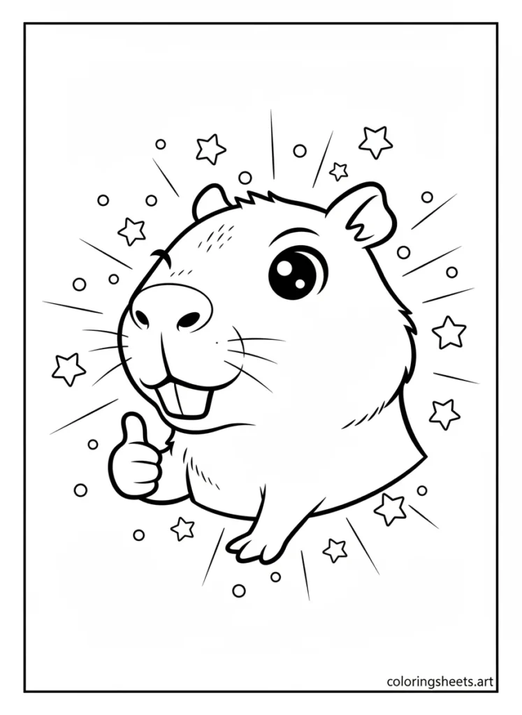 Cute capybara winking with a cheeky smirk coloring page