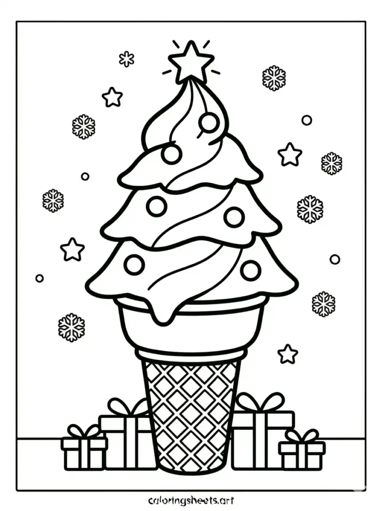 Free printable festive Christmas tree soft serve cone sheet