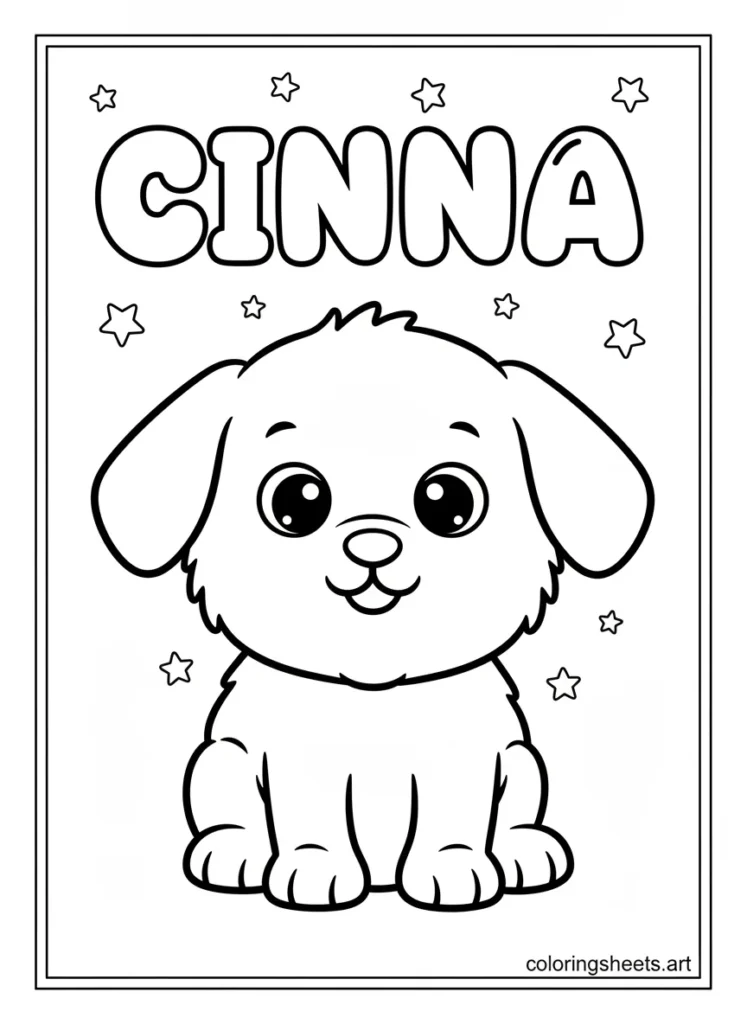Cinnamoroll with big bubble letter name coloring page for toddlers