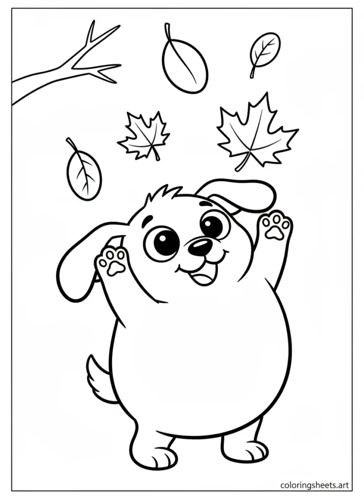 Cinnamoroll catching falling autumn leaves coloring page