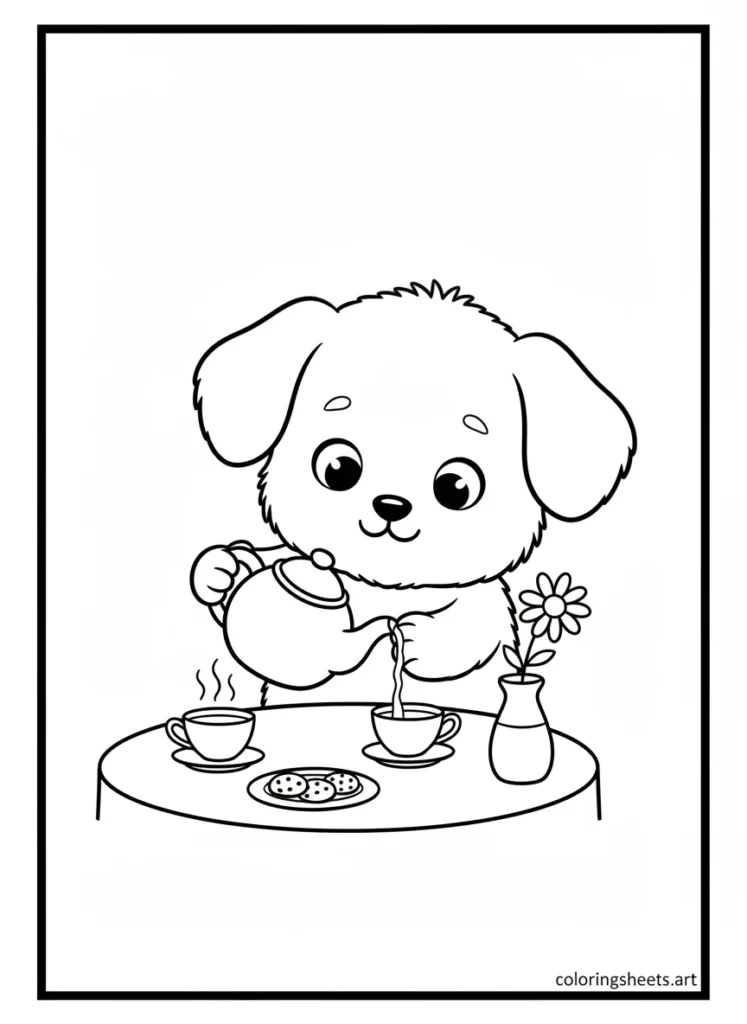 Cinnamoroll pouring tea at a sweet tea party coloring page
