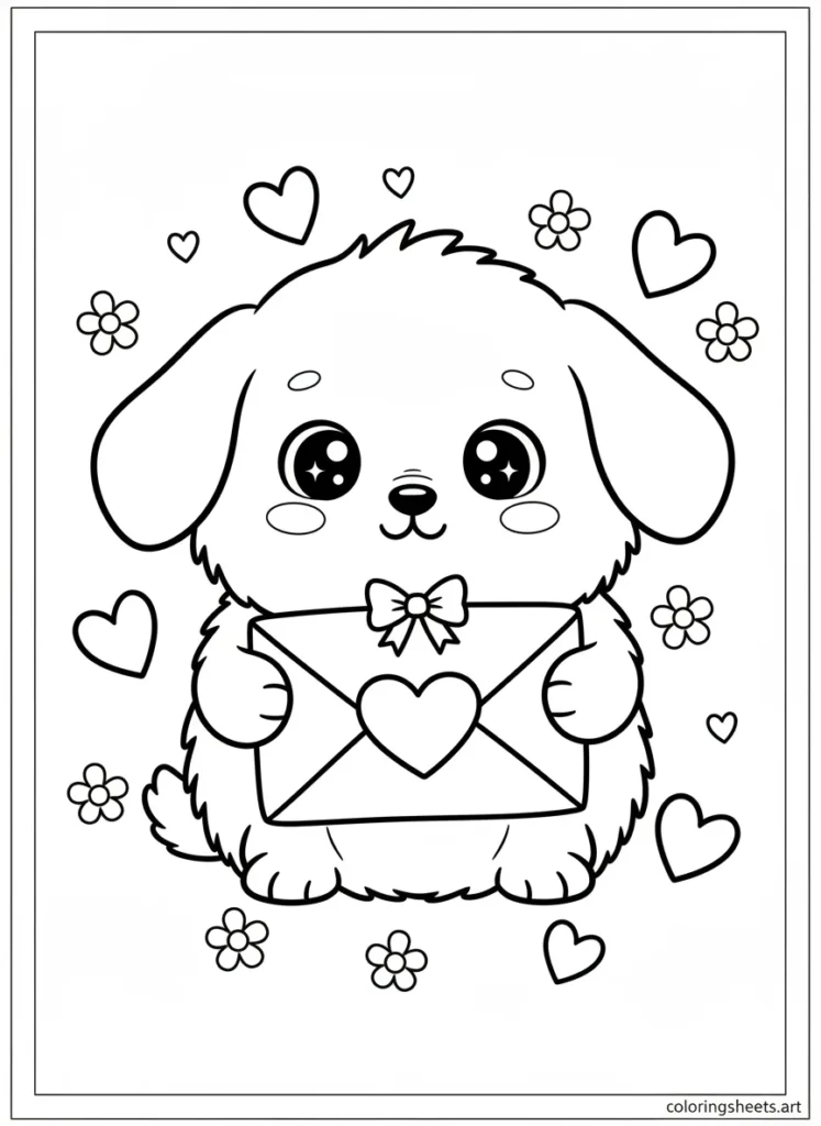 Cinnamoroll sending a sweet Valentine love letter coloring page