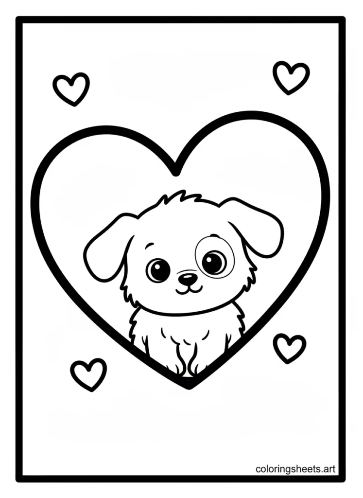Cinnamoroll sitting inside a big heart shape coloring page for toddlers