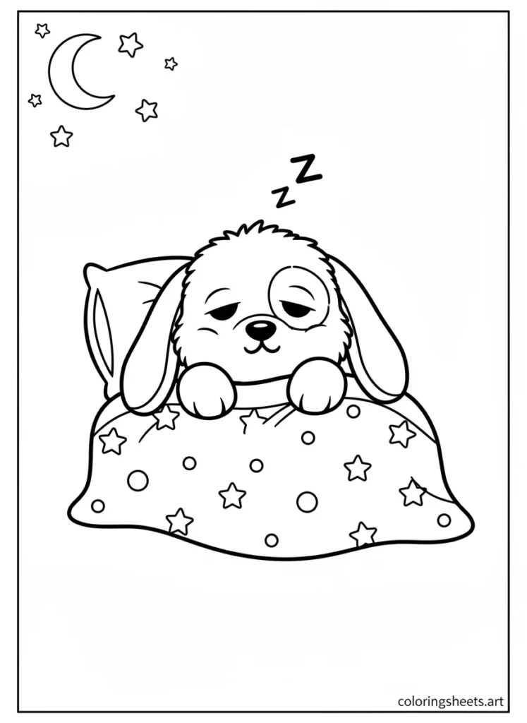 Cinnamoroll feeling sleepy and cozy under a blanket coloring page