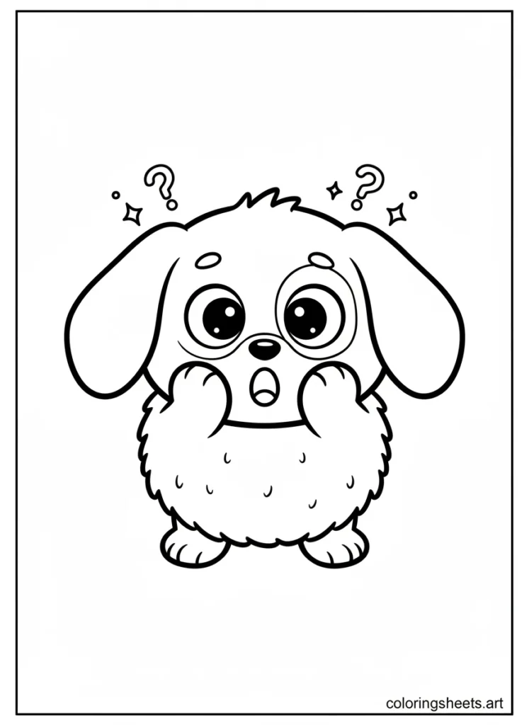 Cinnamoroll making a surprised kawaii face coloring page