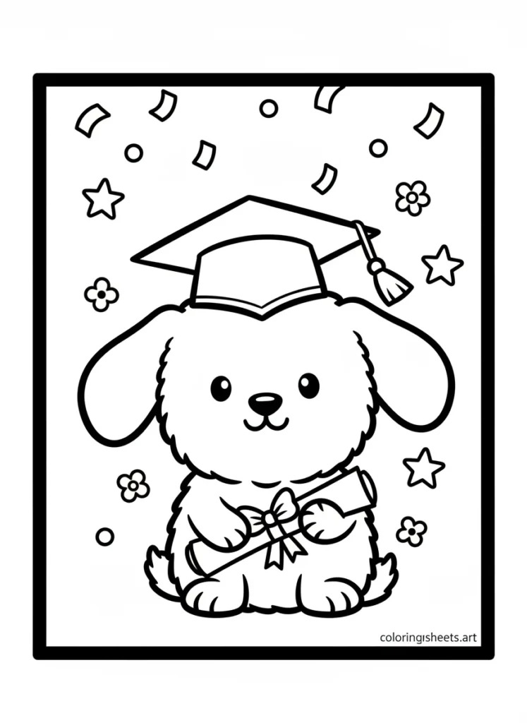 Cinnamoroll wearing a graduation cap and holding a diploma coloring page