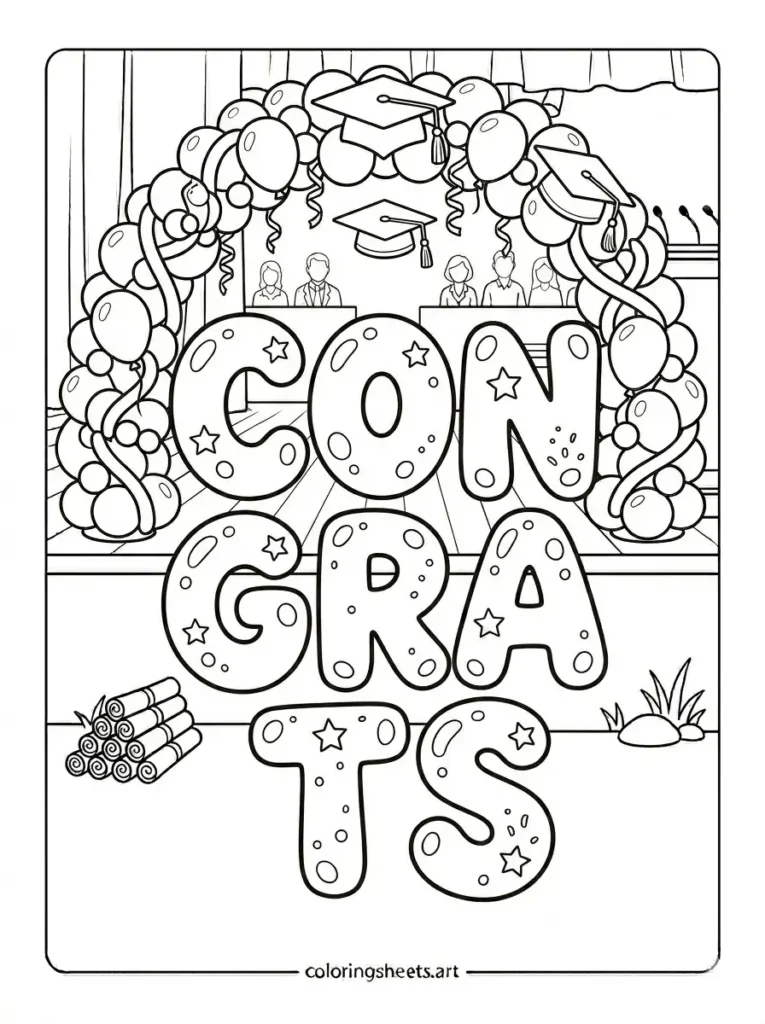 Congrats bubble letters graduation coloring pages printable text
