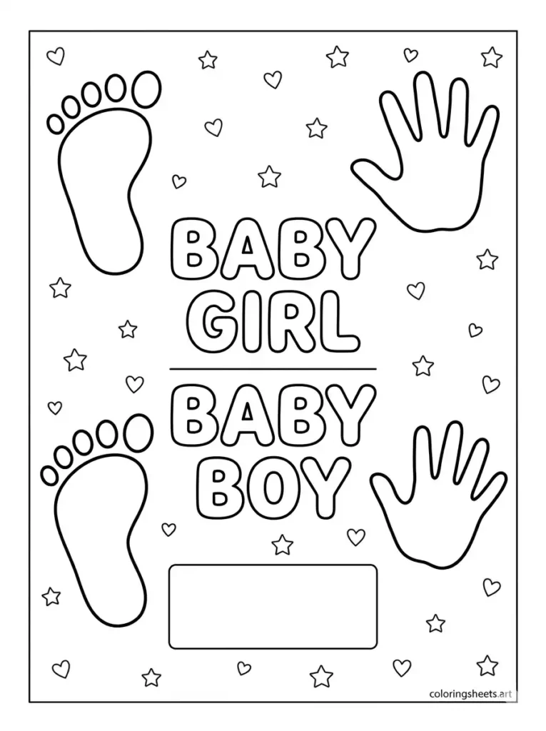 Baby footprints and handprints congratulations coloring page for toddler