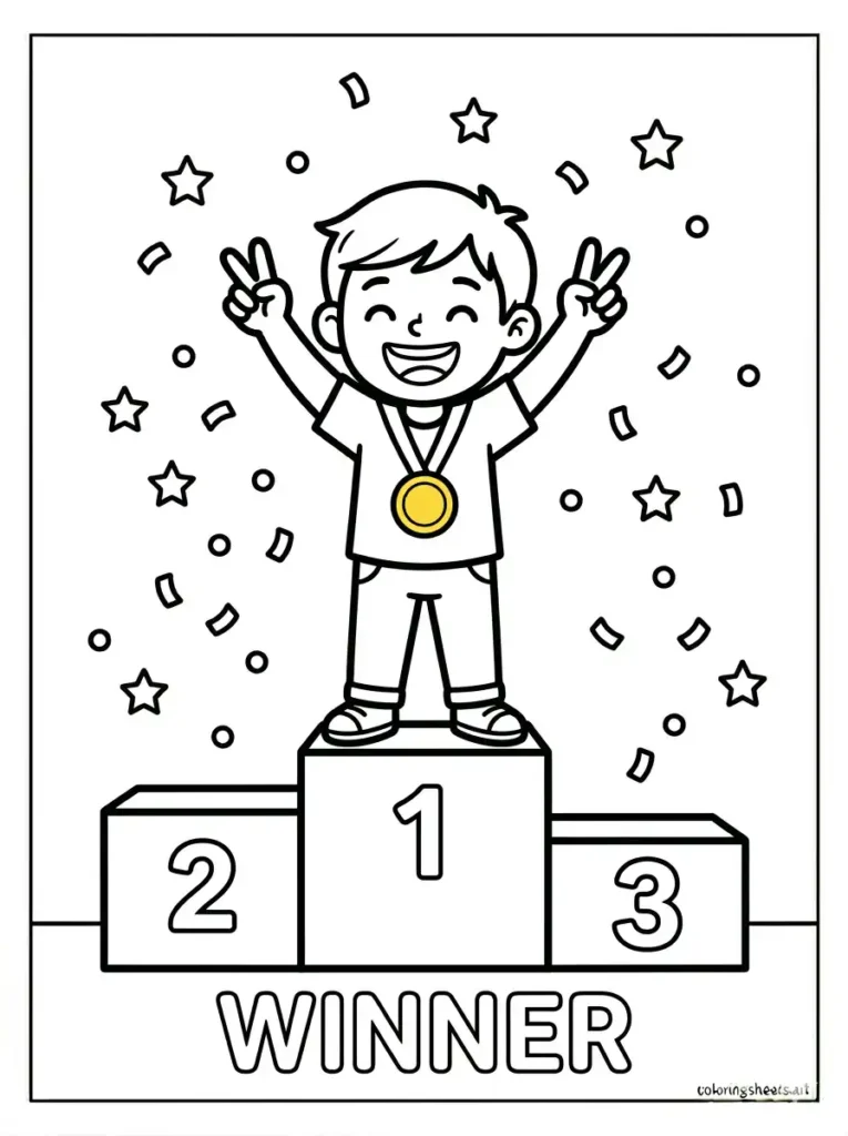 Champion podium number 1 congratulations coloring page for kids