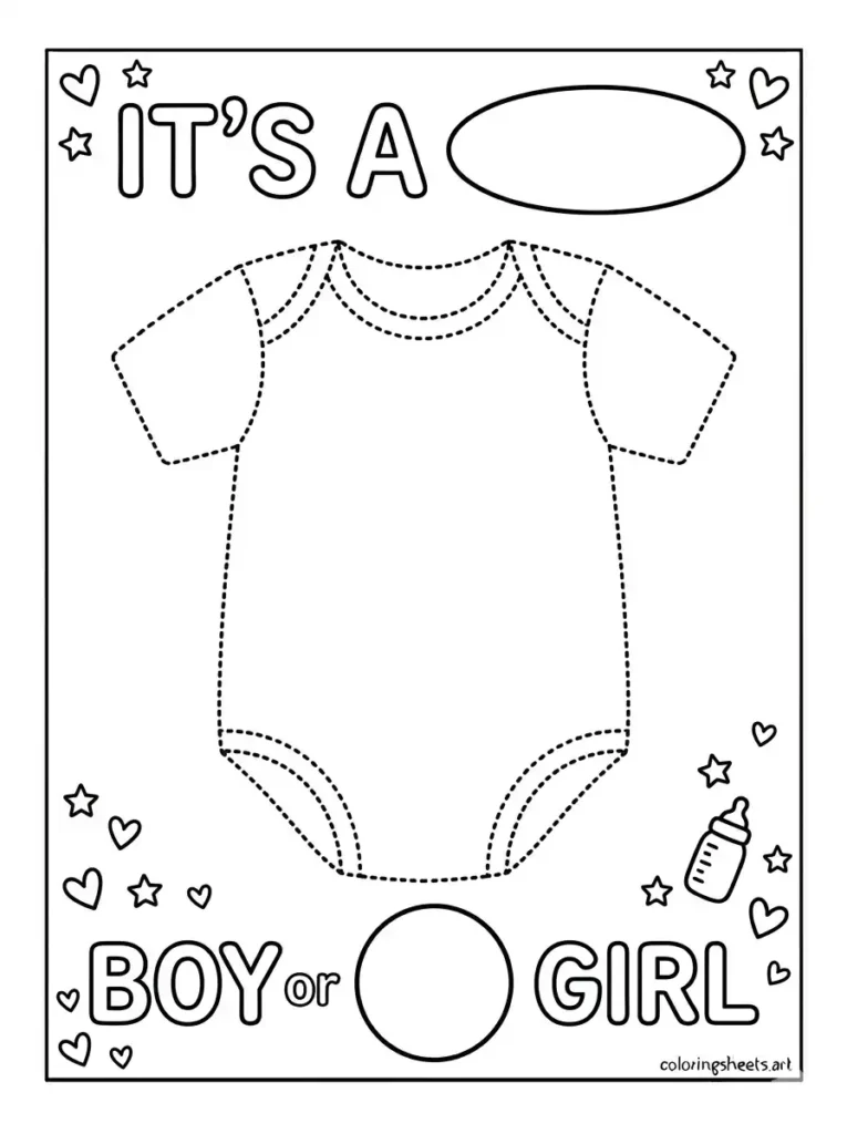 It's a boy or it's a girl baby announcement coloring sheet