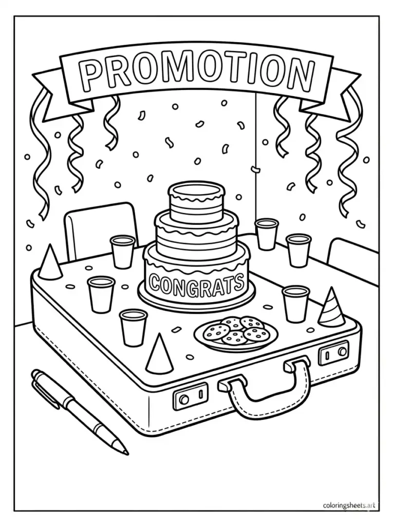 Job promotion office party congratulations coloring page free