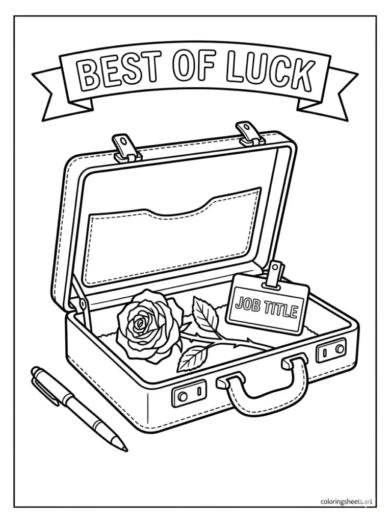 New job briefcase rose and name tag congratulations coloring page for adults
