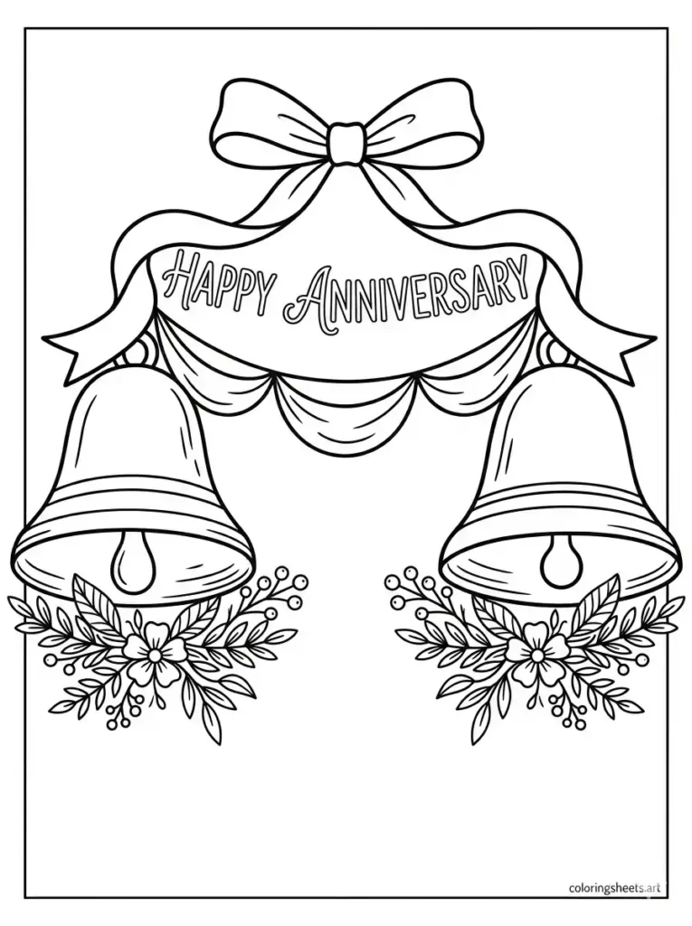 Wedding bells with ribbon congratulations coloring page for adults