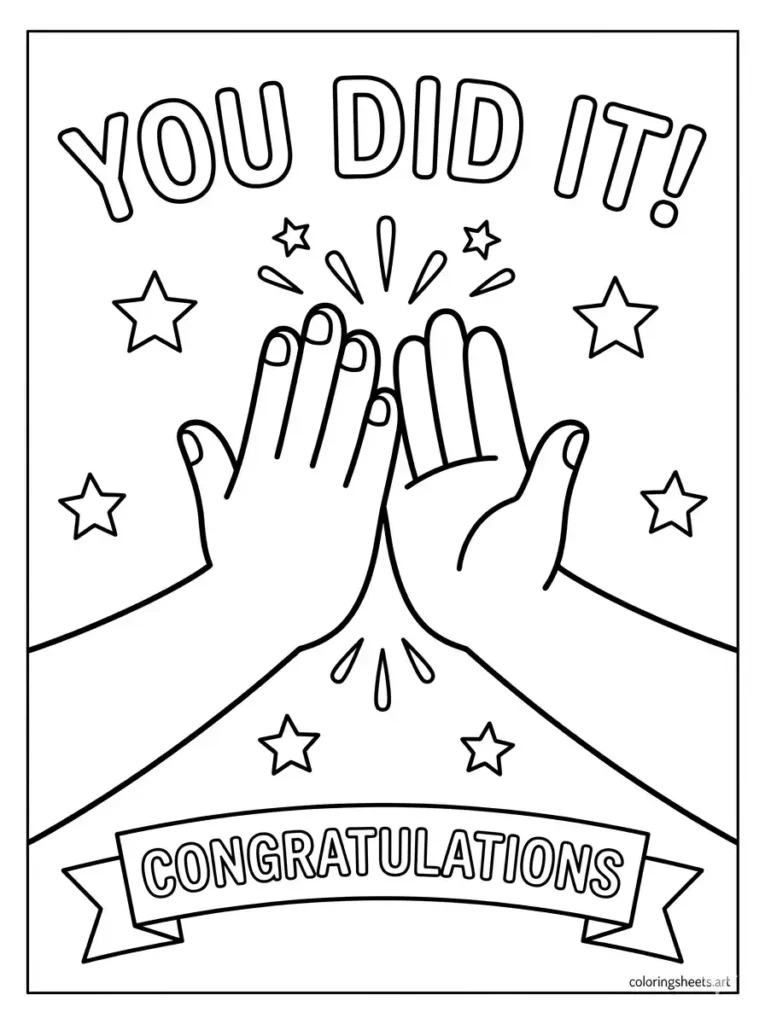 You did it high five celebration congratulations coloring page for kids