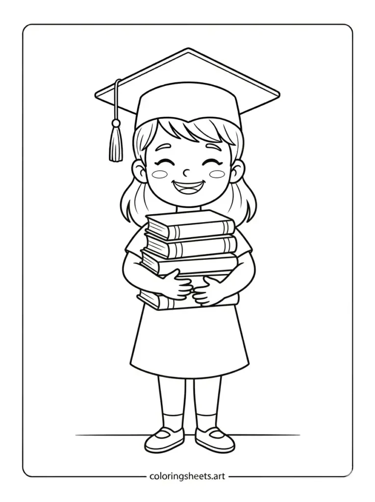 Cute graduation coloring pages for toddlers simple outline hugging books