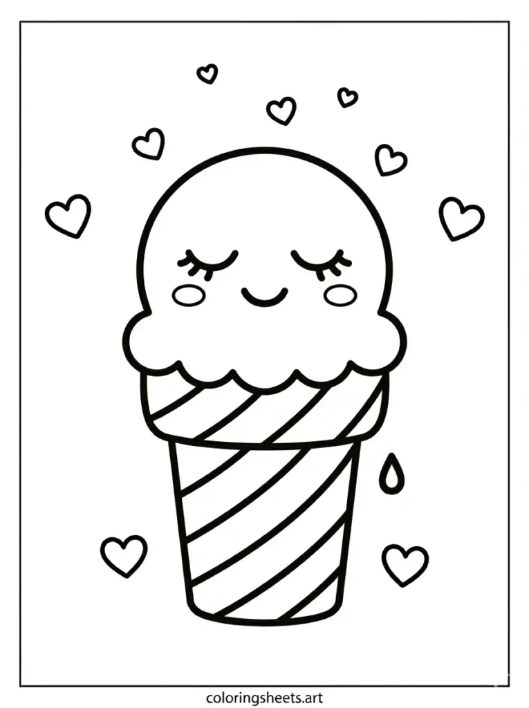Cute sleeping ice cream cup free printable coloring sheet