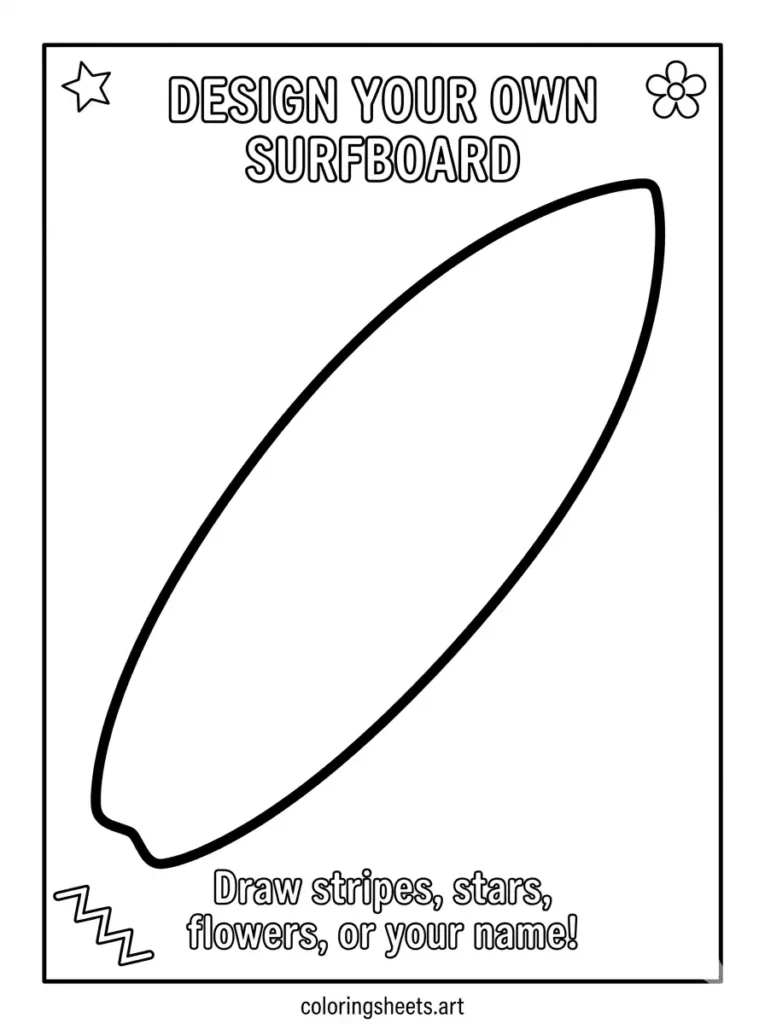 Design your own surfboard blank template coloring page for kids printable