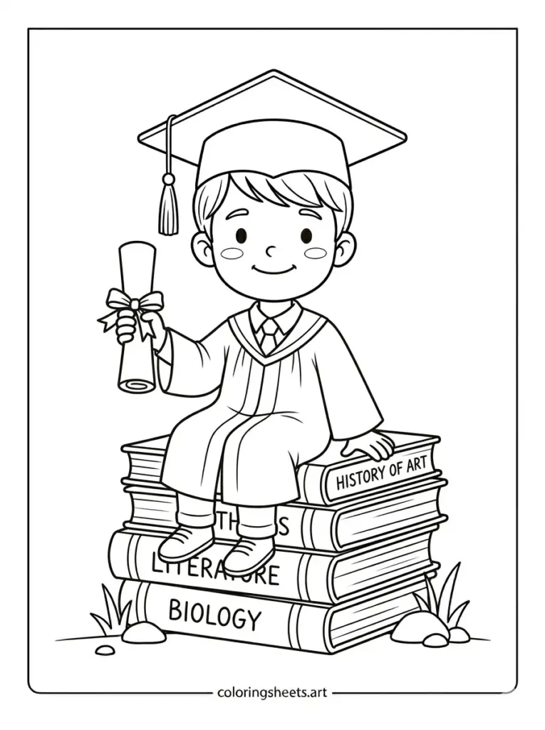 Detailed graduation coloring pages for adults simple graduate on books