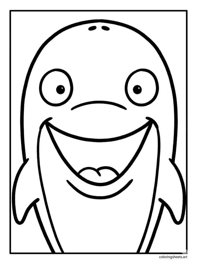 Big simple dolphin face coloring page for toddlers
