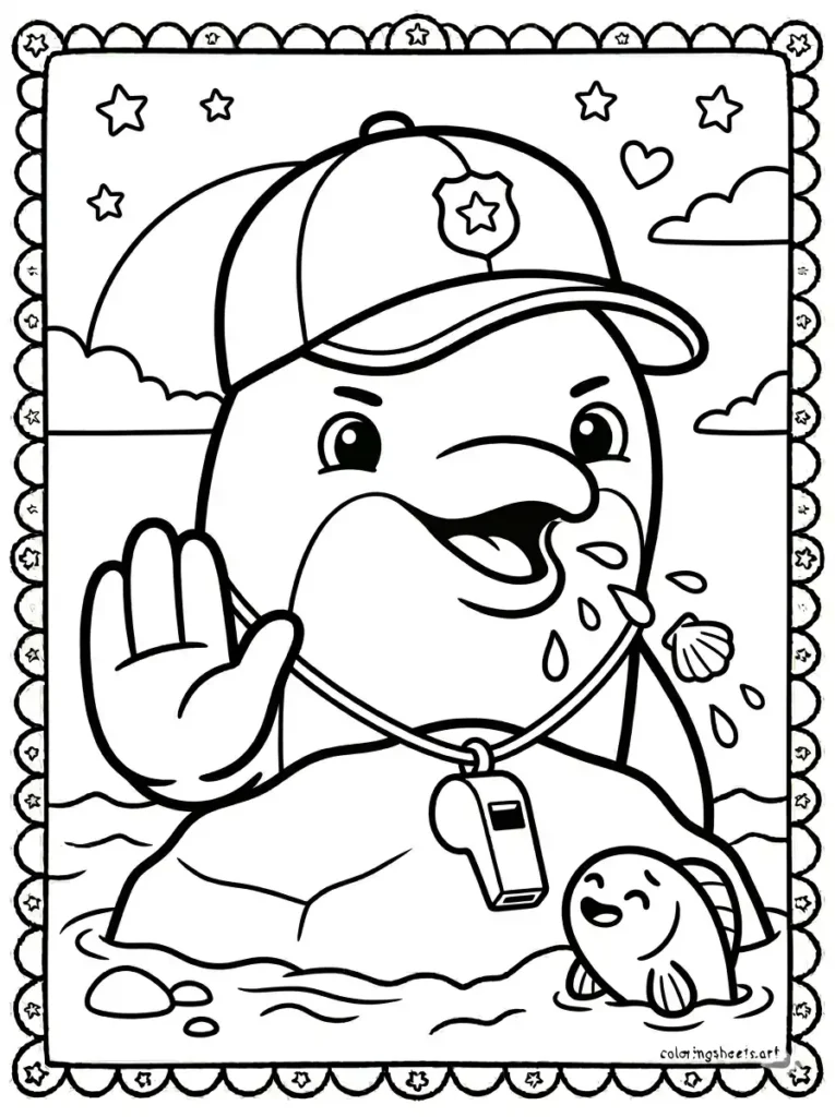 Dolphin coughing up water after rescue coloring page
