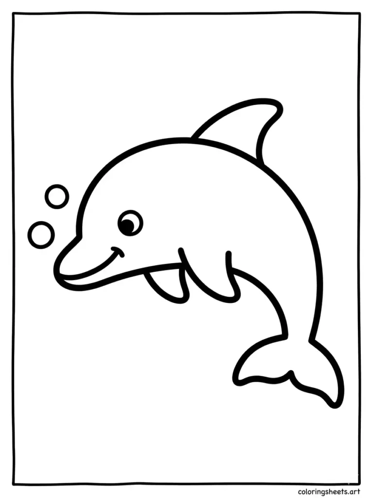 Simple dolphin full body swimming coloring page for toddlers