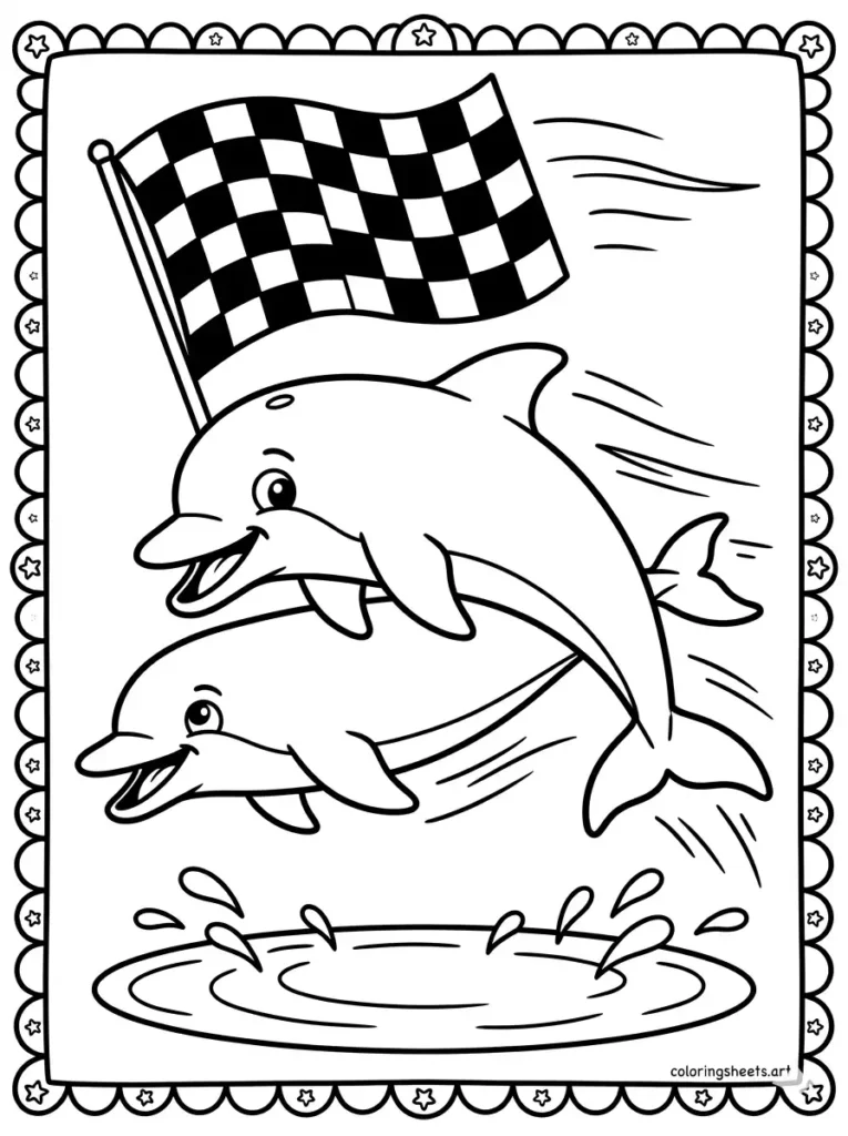 Two dolphins racing each other free printable coloring page