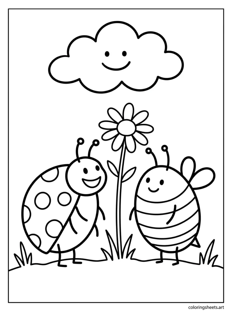Two ladybugs on a blossom branch coloring page