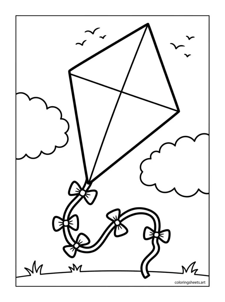 Big kite soaring in the blue sky coloring page