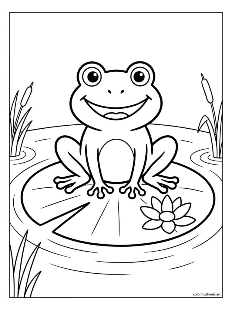 Frog sitting on a lily pad coloring page