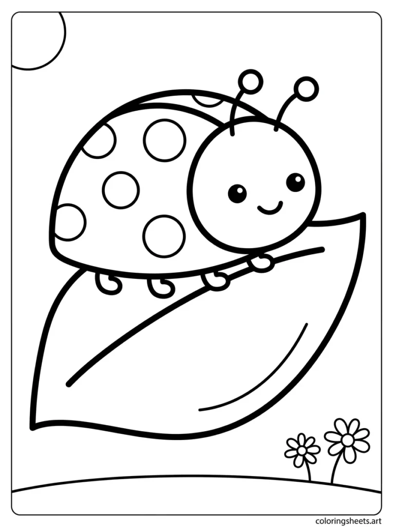Cute ladybug on a leaf Spring coloring page