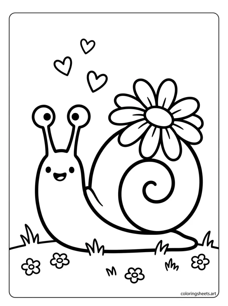 Sweet snail carrying a spring flower coloring page