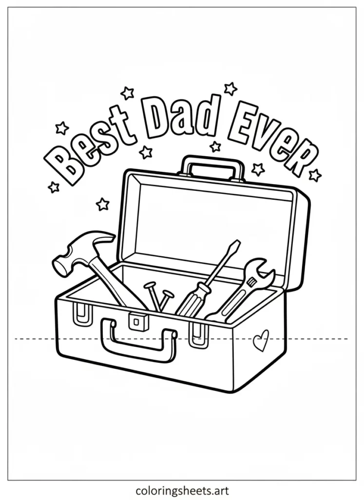 Father's Day coloring card best dad ever toolbox free printable for kids